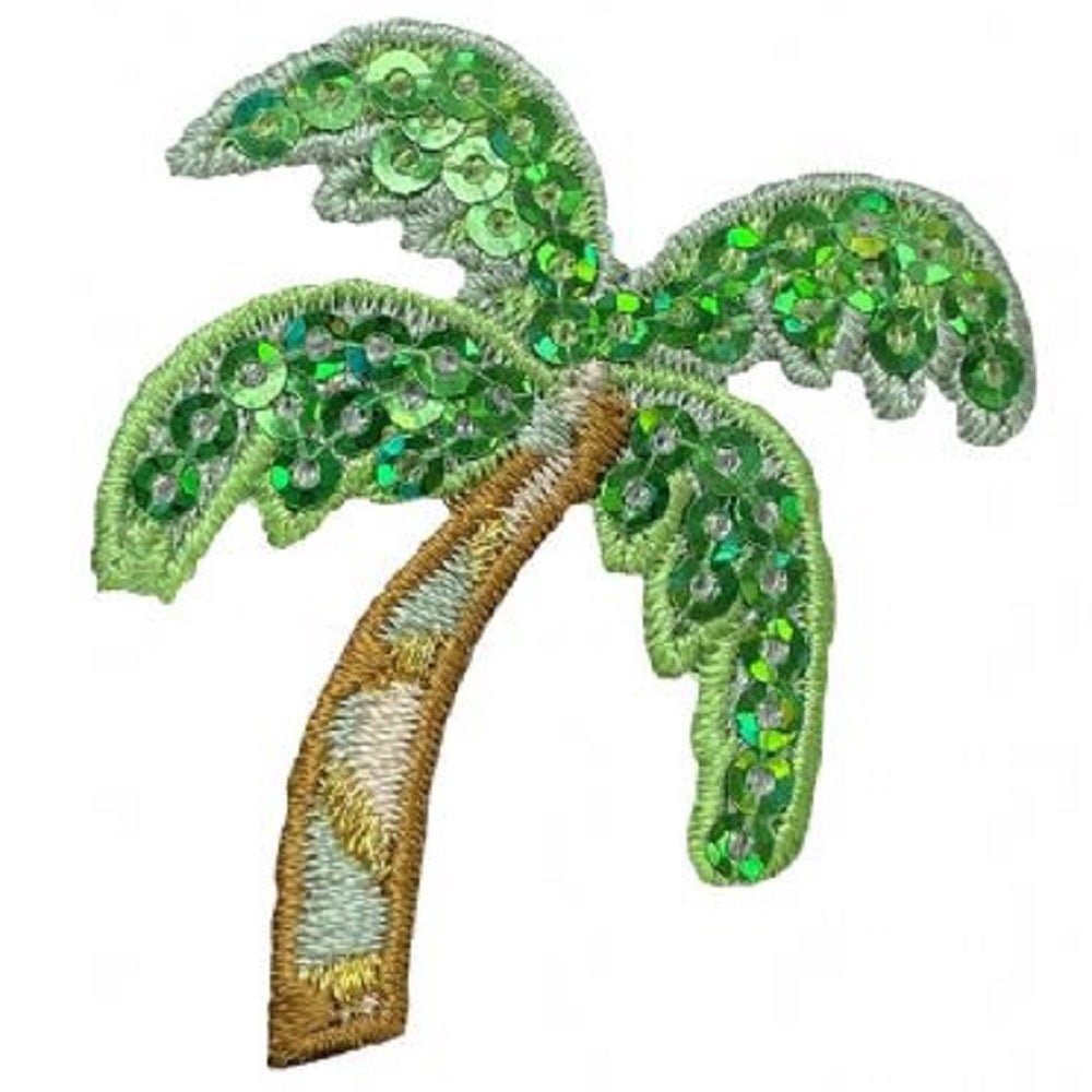 Small Sequin Palm Tree Embroidered Patch — Iron On 1.75"
