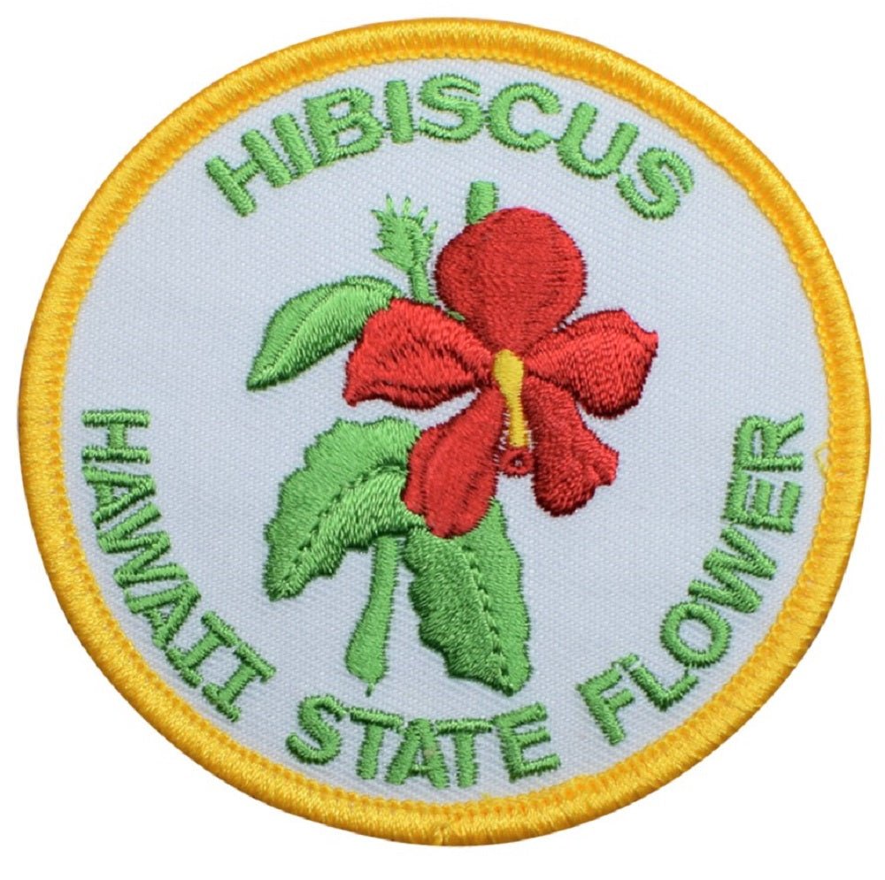 Hawaii Embroidered Patch — Hibiscus, HI Tropical Flower, Aloha Badge 3" — Iron On