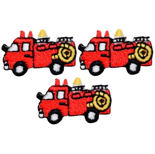 Mini Fire Truck Embroidered Patch — 3-Pack — Iron On 1"