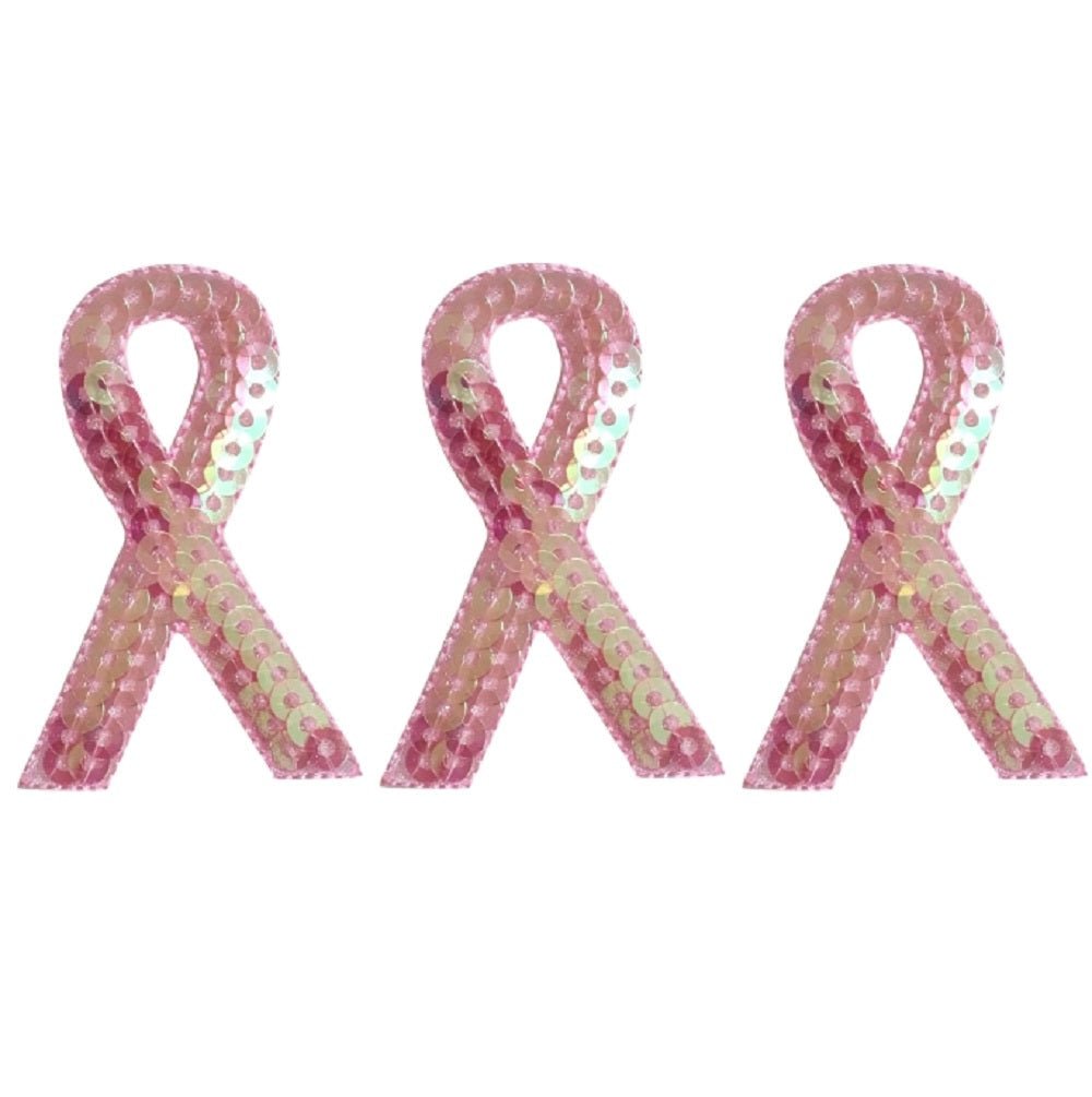 Pink Sequin Ribbon Embroidered Patch — 3-Pack — Iron On 2"