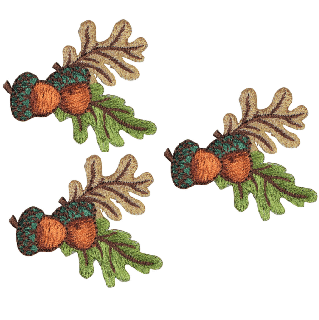 Acorn Nuts and Leaves Embroidered Patch — 3-Pack — Iron On 2"