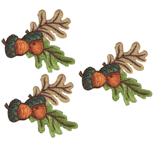 Acorn Nuts and Leaves Embroidered Patch — 3-Pack — Iron On 2"