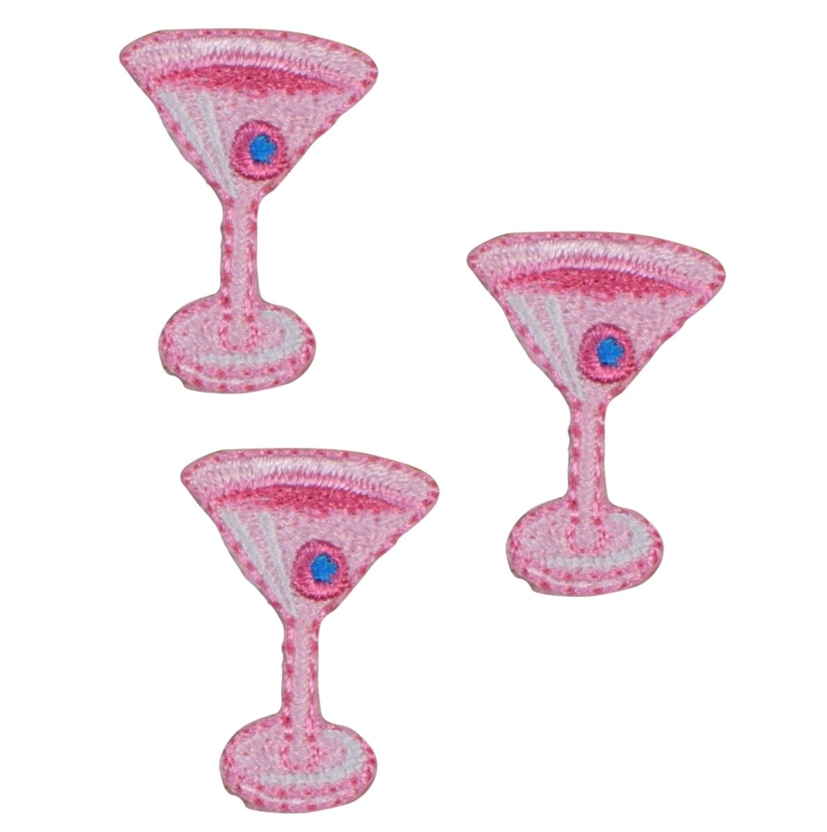 Martini Embroidered Patch — 3-Pack — cocktail pink — Iron On 1"