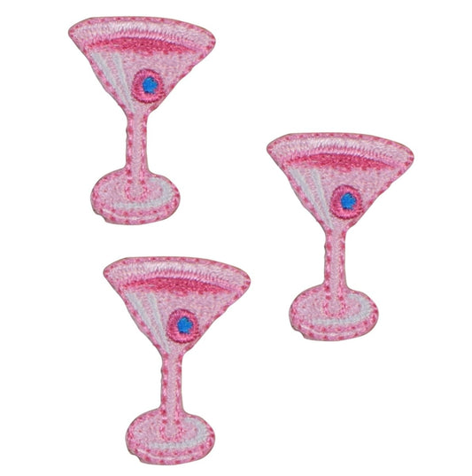Martini Embroidered Patch — 3-Pack — cocktail pink — Iron On 1"