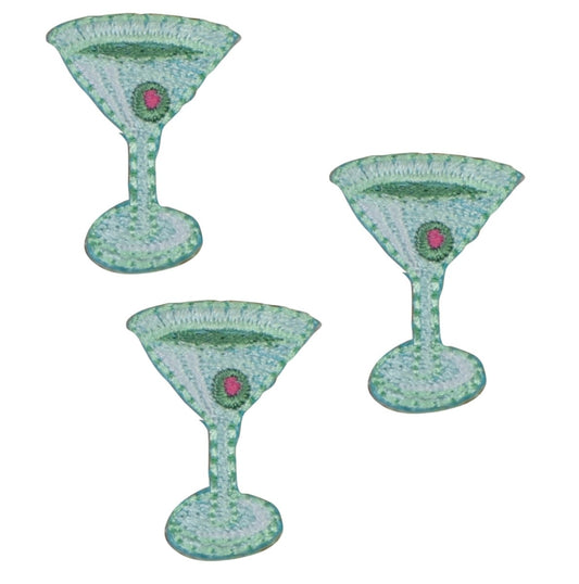 Martini Embroidered Patch — 3-Pack — green cocktail glass — Iron On 1"