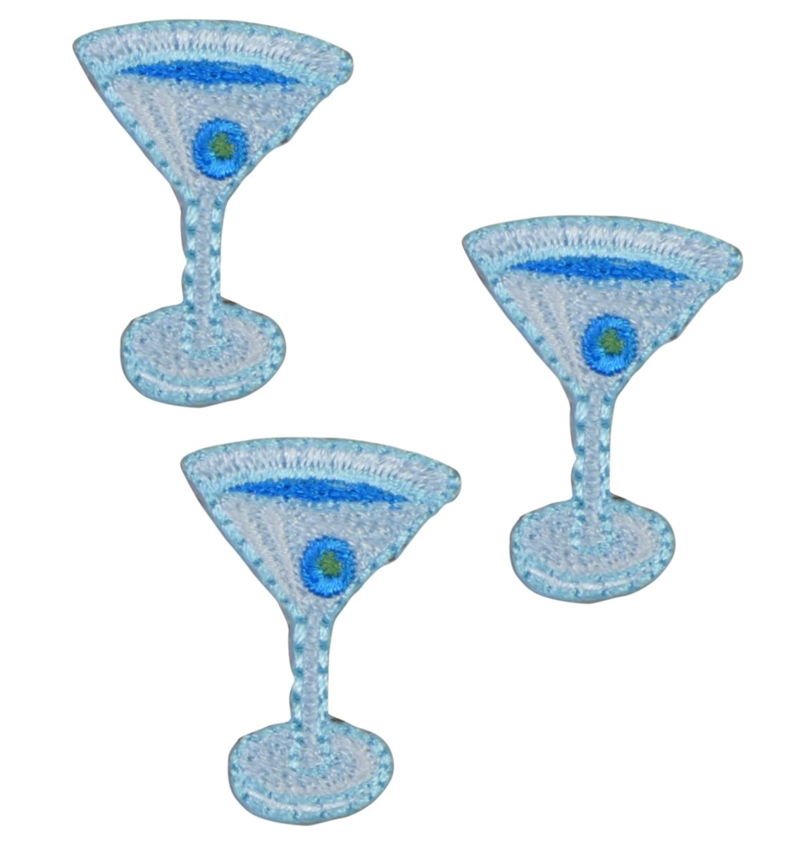 Martini Embroidered Patch — 3-Pack — blue cocktail — Iron On 1"