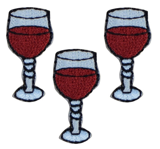 Wine Glass Embroidered Patch — 3-Pack — Iron On 1"