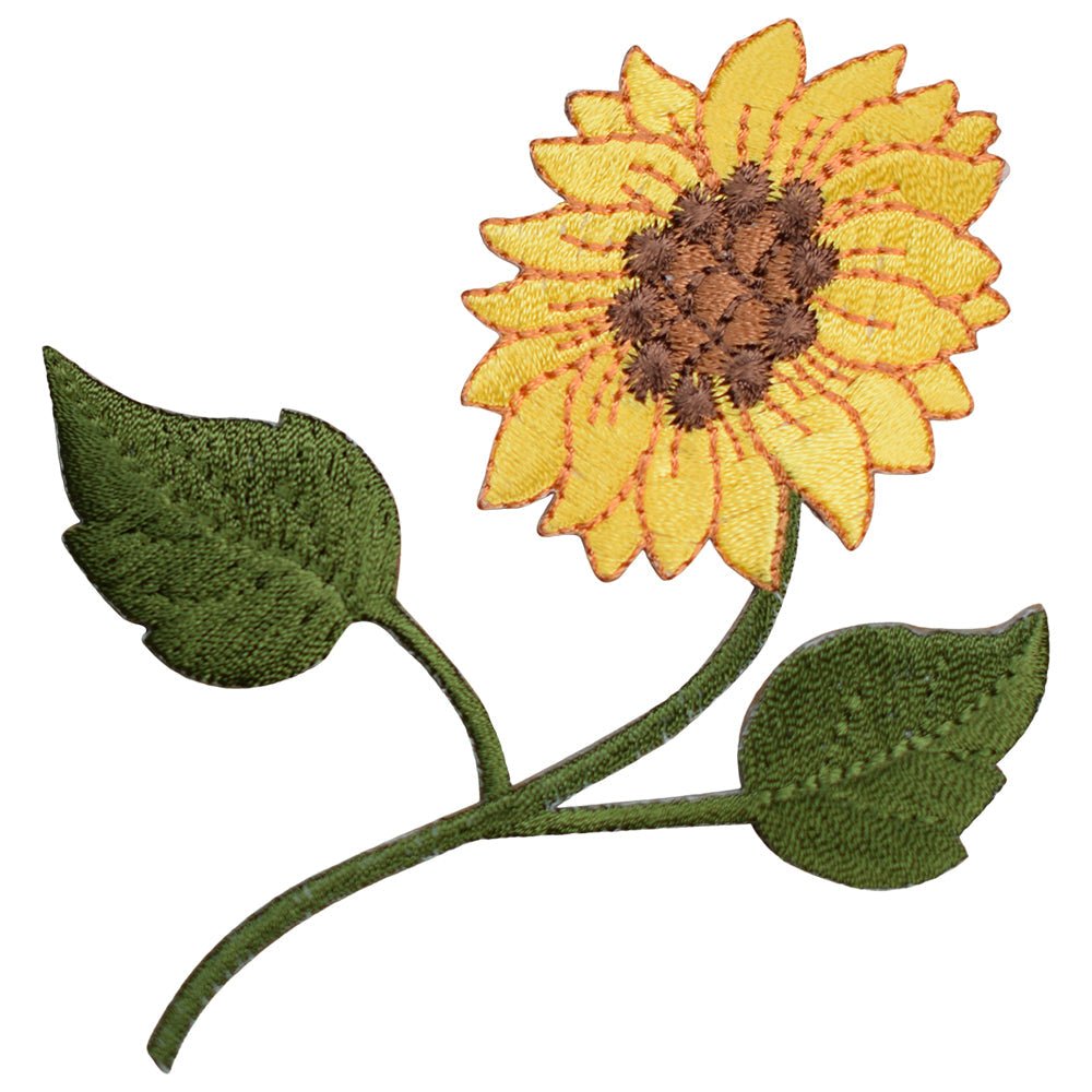 Sunflower Embroidered Patch — Flowers, Blooms, Farming Badge 3-7/8" — Iron On