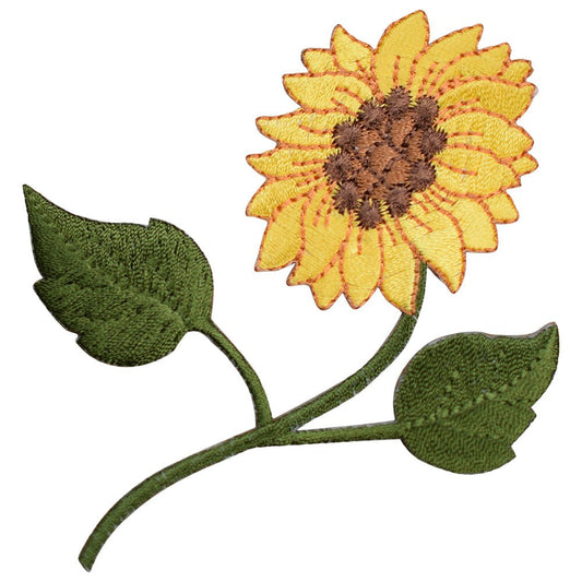 Sunflower Embroidered Patch — Flowers, Blooms, Farming Badge 3-7/8" — Iron On
