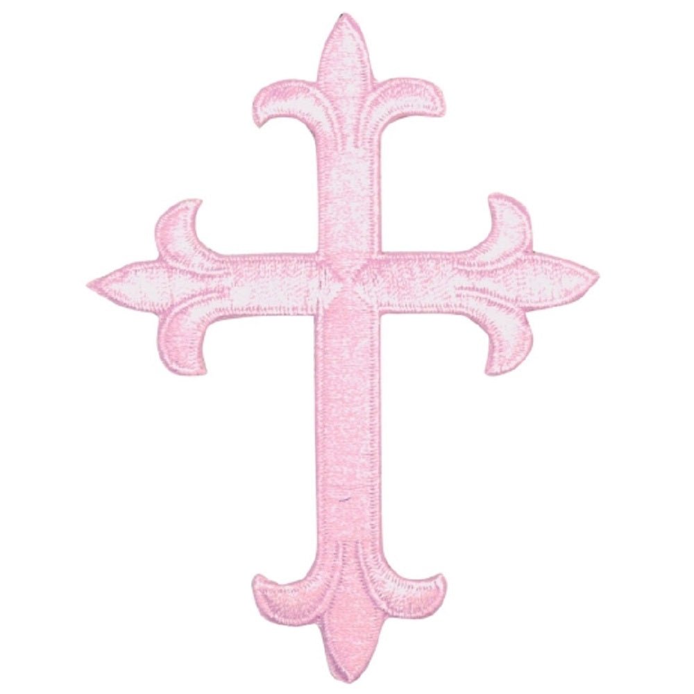 Cross Embroidered Patch — Pink, Christian, Jesus Badge 4" — Iron On