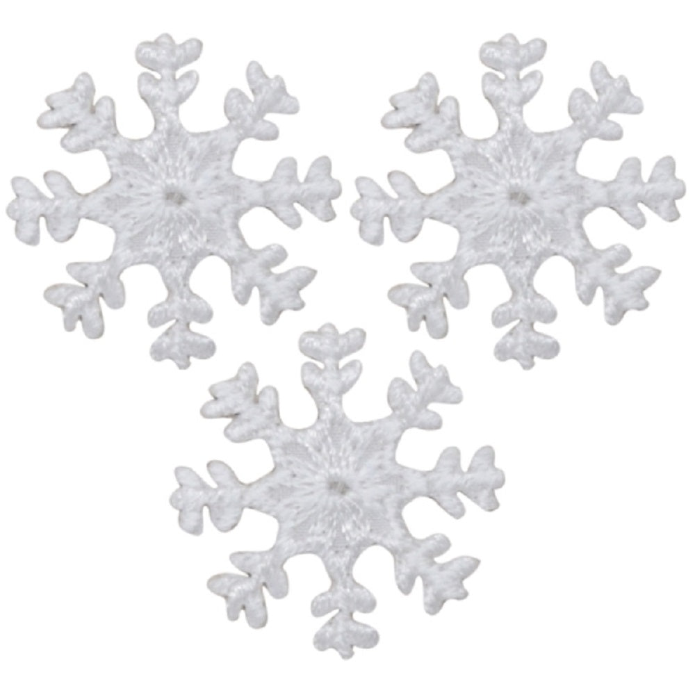 Mini White Snowflake Embroidered Patch — 3-Pack — Iron On 1"
