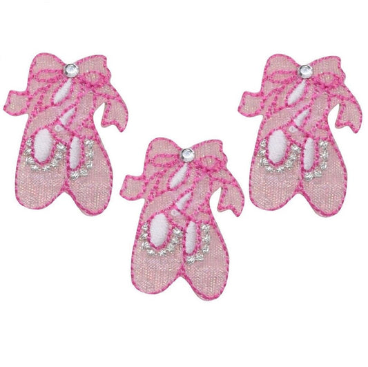 Ballet Dance Slippers Embroidered Patch — 3-Pack — Ballerina Shoes, Jewel 1-1/8" — Iron On