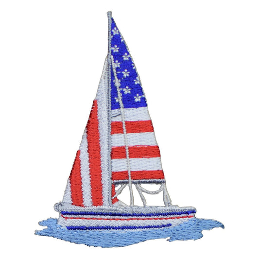 Sailboat Embroidered Patch — USA United States Sailing Boat Badge 2-7/8" — Iron On