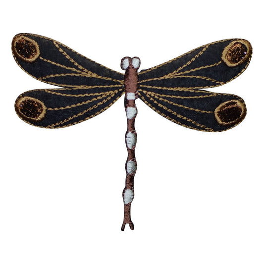 Dragonfly Embroidered Patch — Brown Insect Bug Badge 3.25" — Iron On