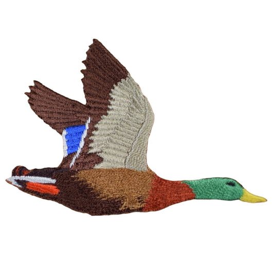 Duck Embroidered Patch — Facing Right, Flying Drake Mallard, Water Fowl Badge 3" — Iron On