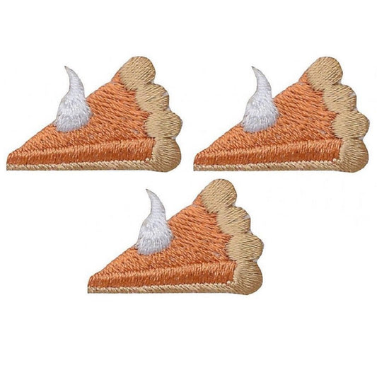 Mini Pumpkin Pie Embroidered Patch — 3-Pack — Iron On 1-1/8"