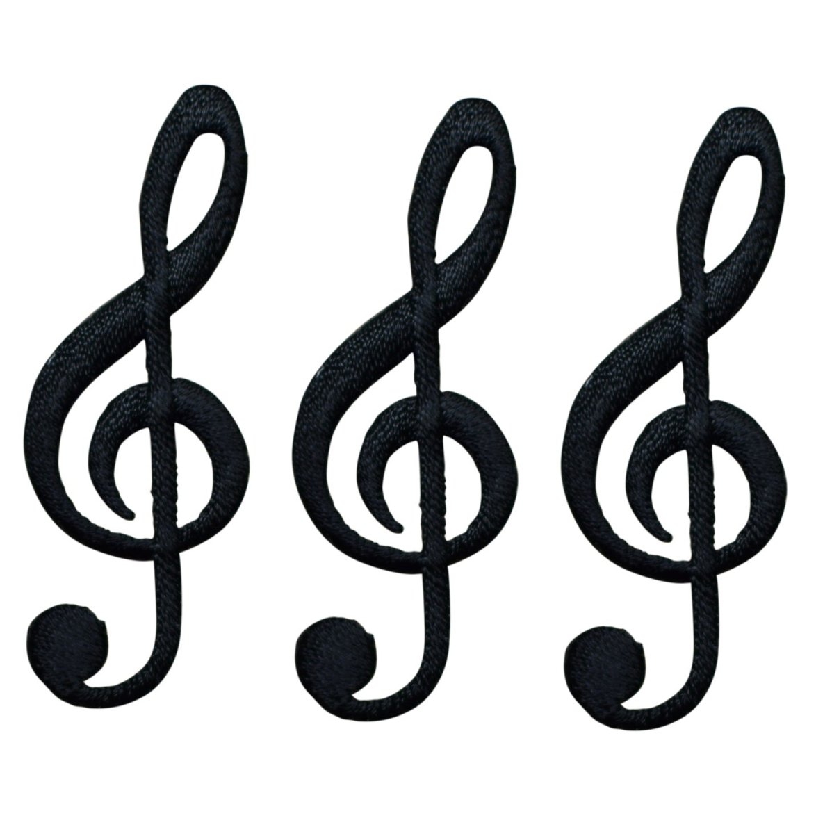Black G Clef Embroidered Patch — 3-Pack — Iron On 2-1/4"