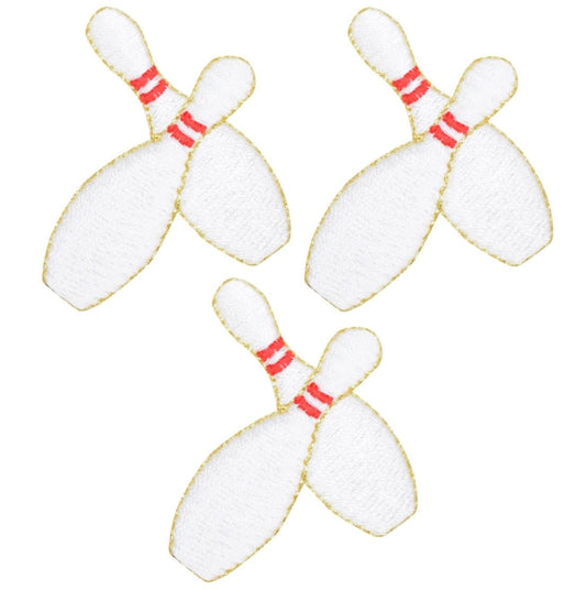Bowling Pins Embroidered Patch — 3-Pack — Iron On 1-7/8"