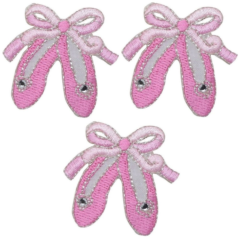 Ballet Dance Slippers Embroidered Patch — 3-Pack — Ballerina, Jewel 1-5/8" — Iron On
