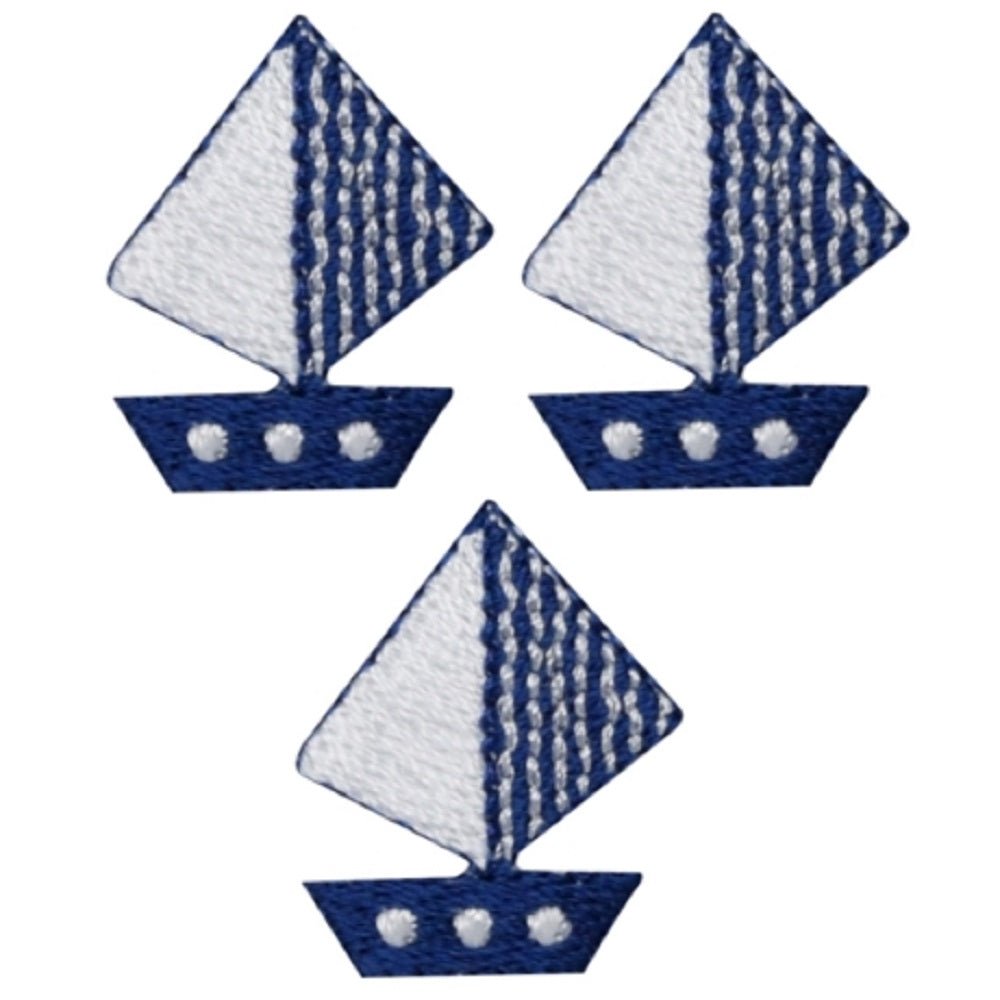 Mini Sailboat Embroidered Patch — 3-Pack — Sailing Nautical Badge 1" — Iron On