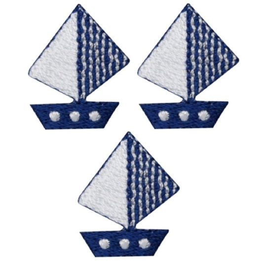 Mini Sailboat Embroidered Patch — 3-Pack — Sailing Nautical Badge 1" — Iron On