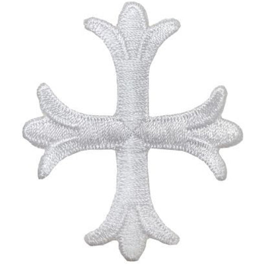 White Patonce Fleury Cross Embroidered Patch — Iron On 2-1/16"
