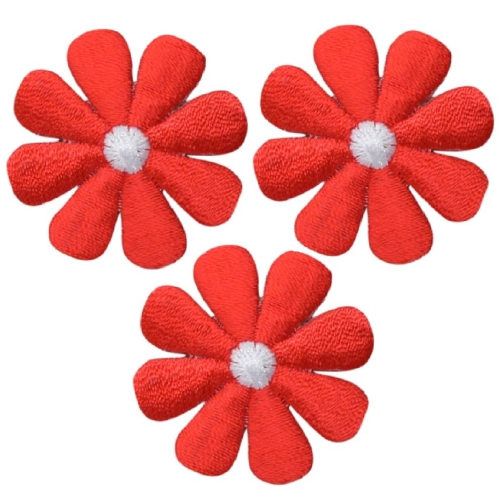 Mini Red Daisy Embroidered Patch — 3-Pack — Iron On 1"