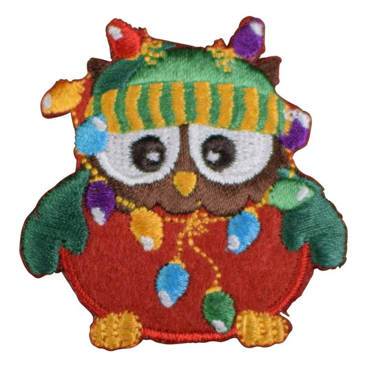 Christmas Owl Embroidered Patch — String of Lights 2" — Iron On