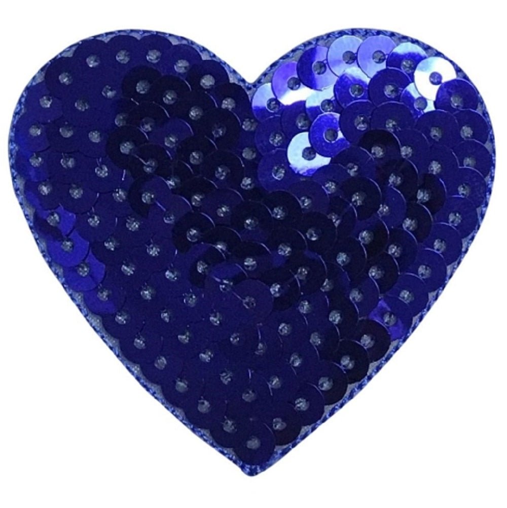 Deep blue and purple sequin heart iron-on patch, 2-3/16 inches