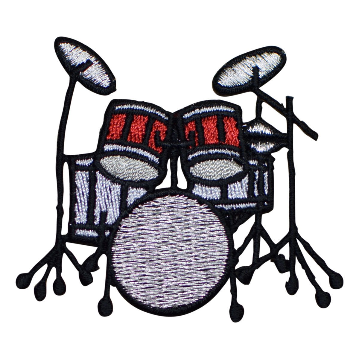 Drum Set Embroidered Patch - Red - Iron On 2.5"