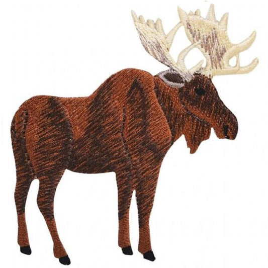 Moose Embroidered Patch — Facing Right, Animal Badge 3" — Iron On