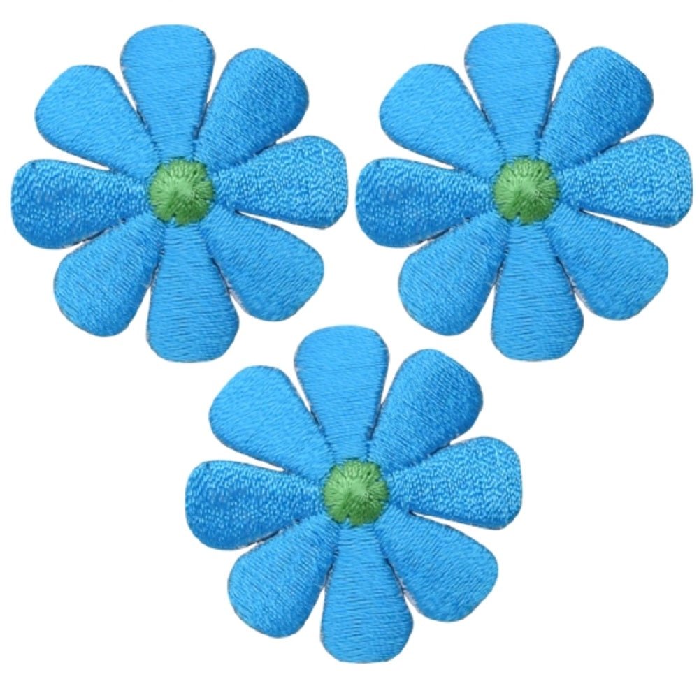 Daisy Embroidered Patch — 3-Pack — Flower, Turquoise, Blue, Green 1.5" — Iron On 1.5"