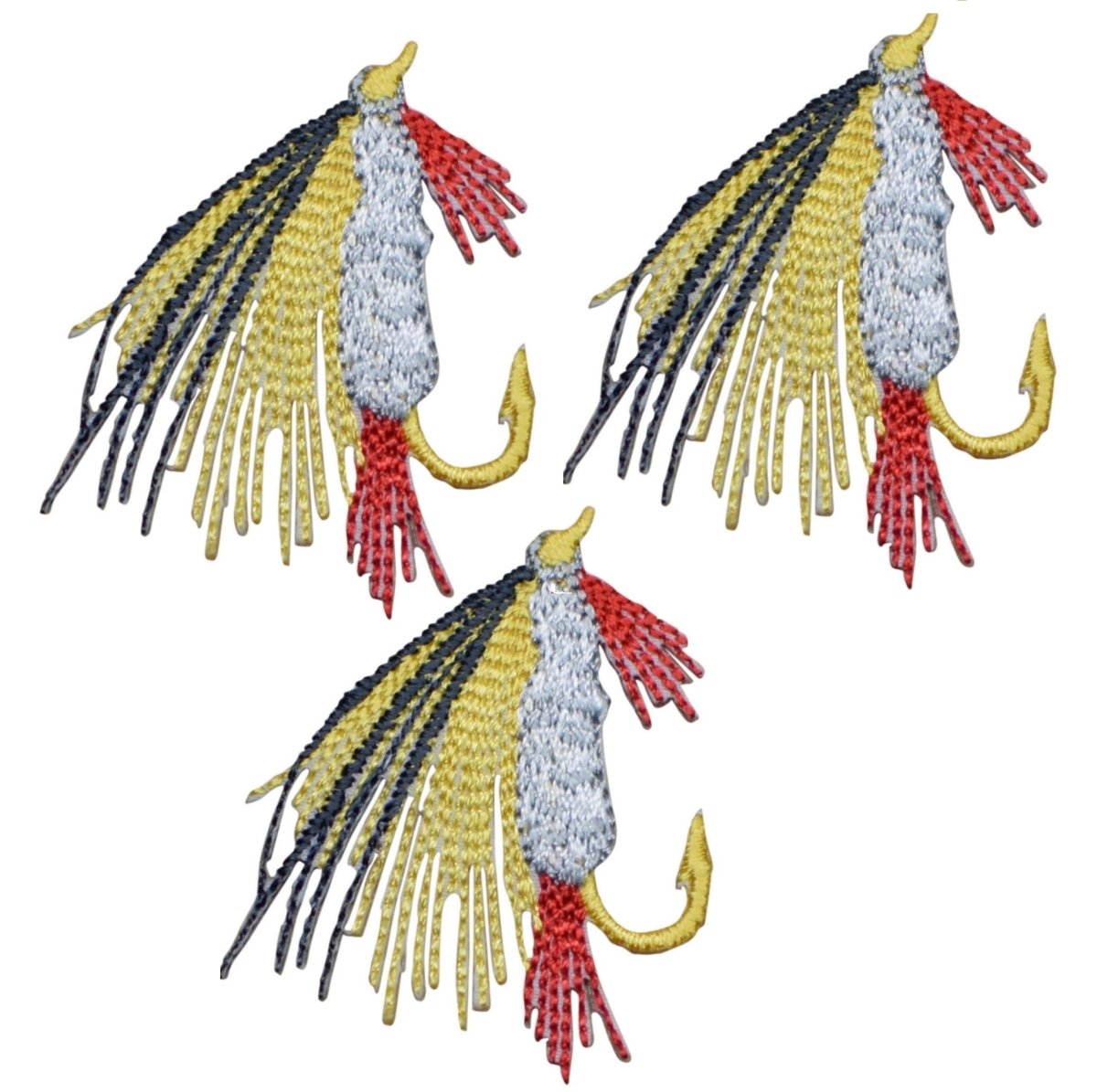 Small Fly Fishing Lure Embroidered Patch — Yellow Maribou 1.75" — 3-Pack — Iron On