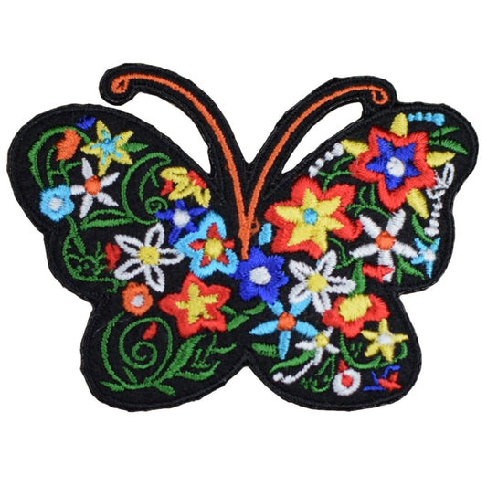 Butterfly Embroidered Patch — Flowers, Insect, Antennae, Wings 3" — Iron On