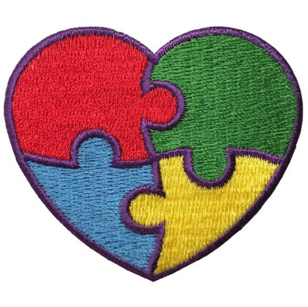 Autism Awareness Heart Embroidered Patch — Iron On 2-3/8"