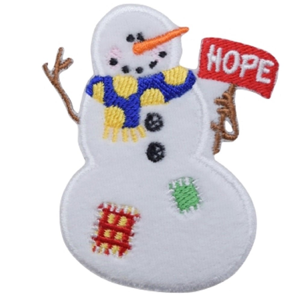 Snowman Embroidered Patch — Hope, Christmas, Scarf, Snow Badge 2.75" — Iron On