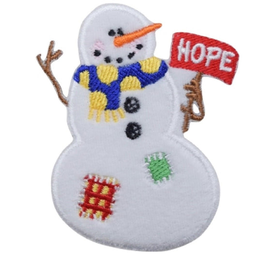 Snowman Embroidered Patch — Hope, Christmas, Scarf, Snow Badge 2.75" — Iron On