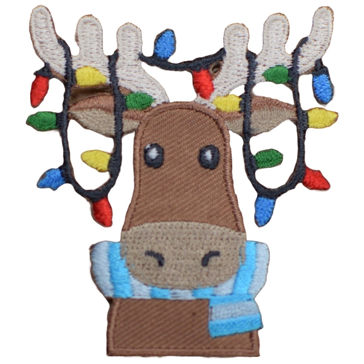 Moose Embroidered Patch — Christmas Lights, Holiday Animal Badge 2.5" — Iron On