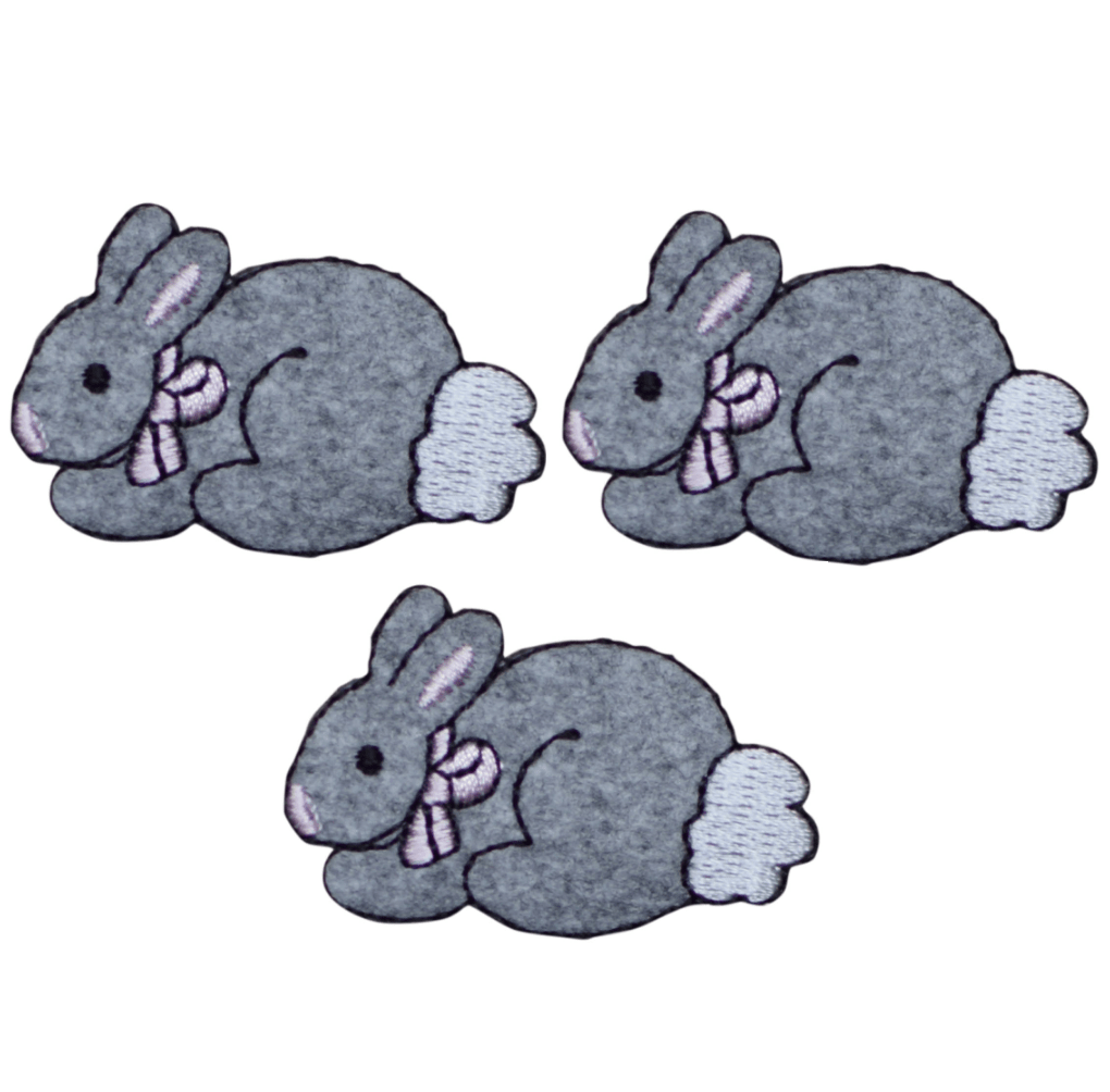 Bunny Rabbit Embroidered Patch — 3-Pack — Iron On 1.75"