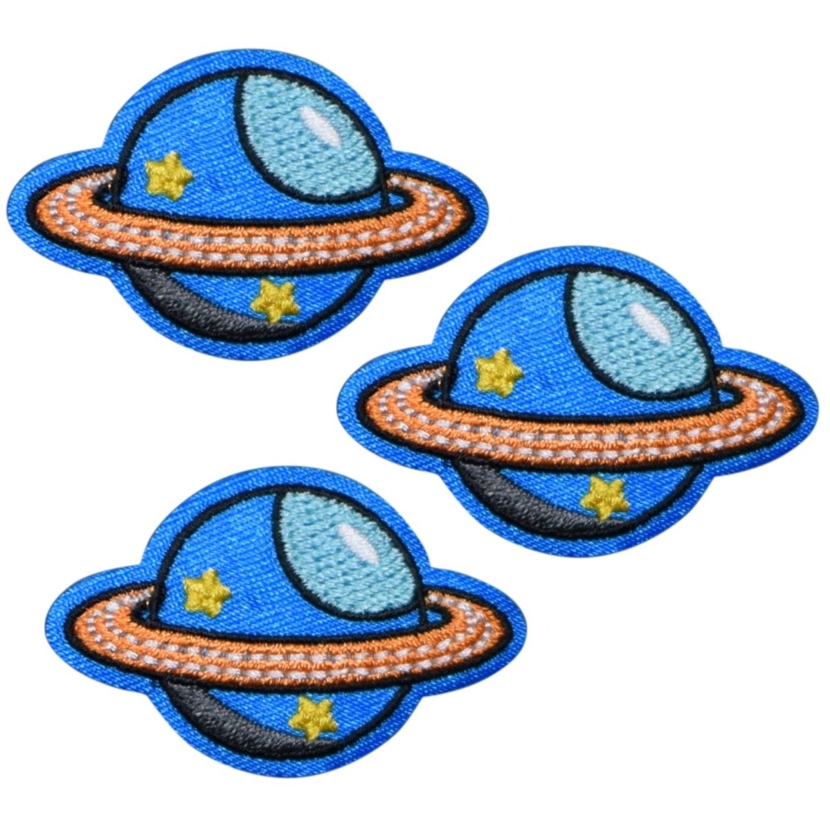 Mini Saturn Planet Embroidered Patch — 3-Pack — Iron On 1-5/8"