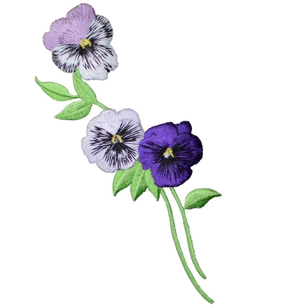 Pansy Flower Embroidered Patch — Iron On 5-5/8"