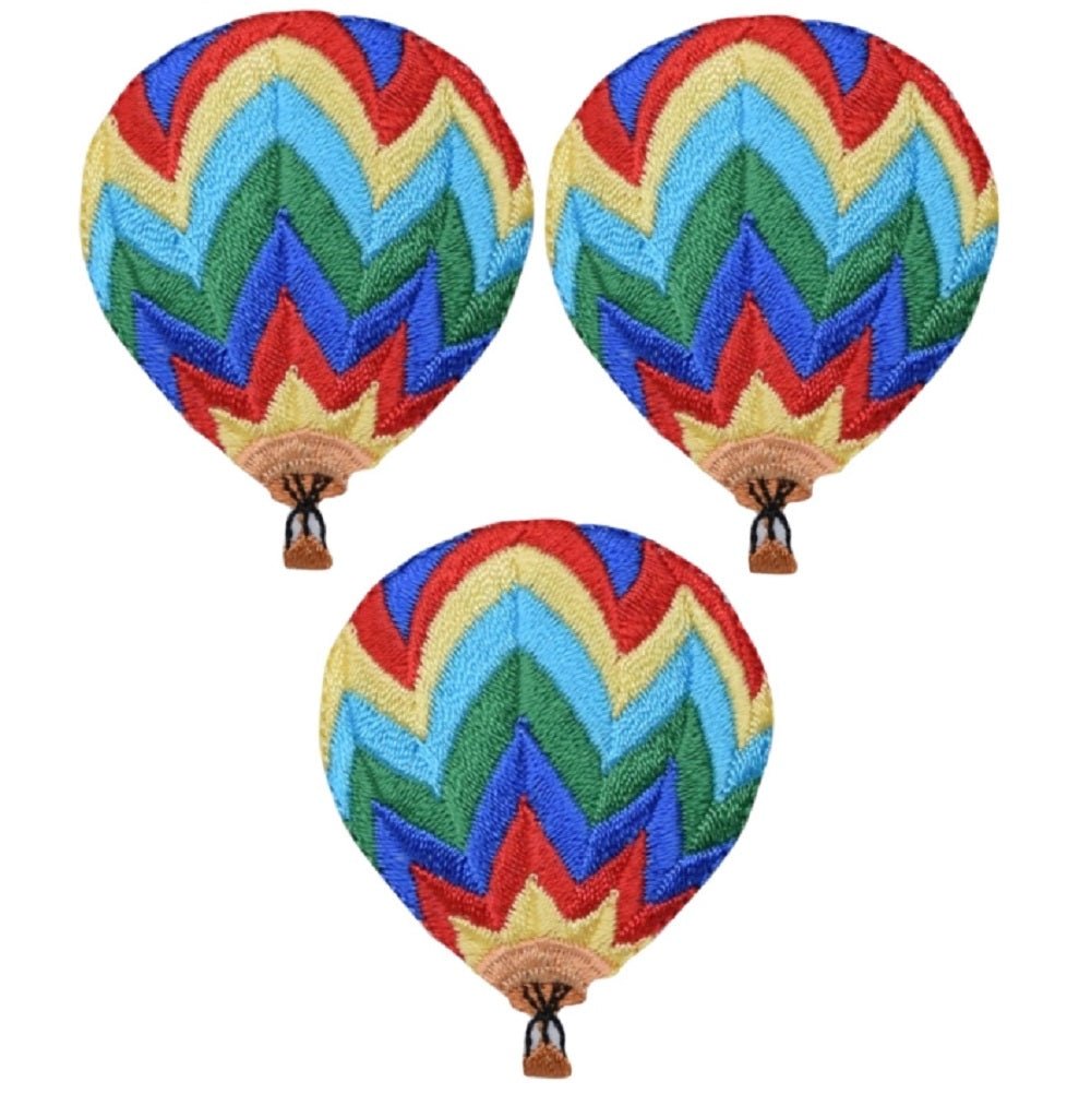 Hot Air Balloon Embroidered Patch — 3-Pack — Iron On 2"
