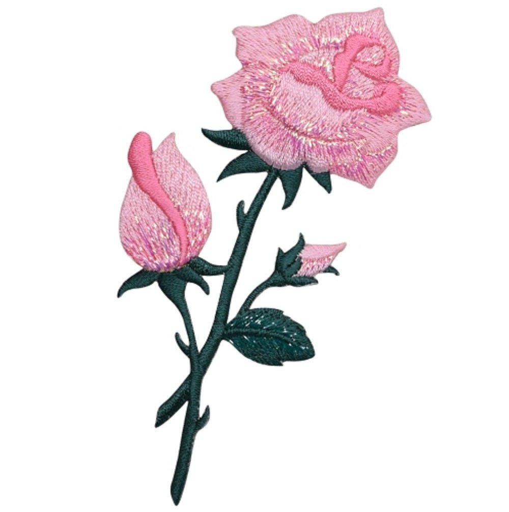 Pink Rose Embroidered Patch — Flower, Love Badge 4.75" — Iron On