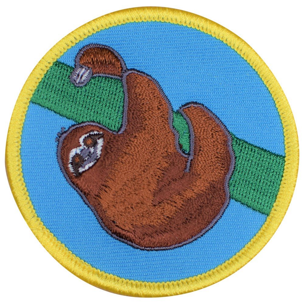 Sloth Embroidered Patch — Hanging on Branch 3" (Variant 2) — Iron On