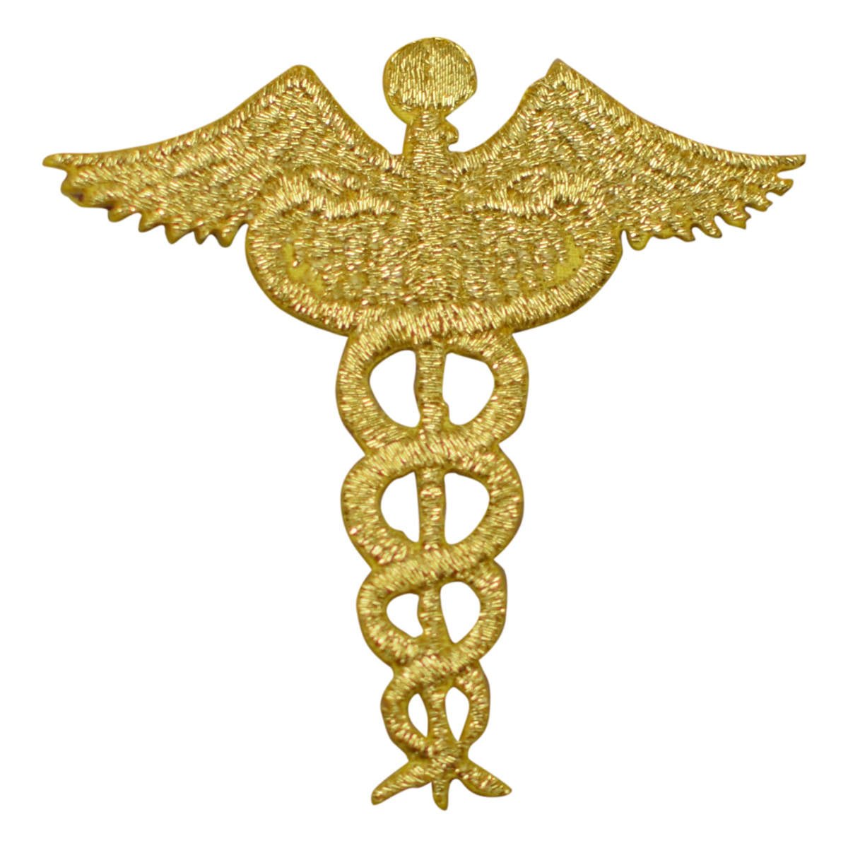 Caduceus Embroidered Patch — gold — Iron On 2.25"