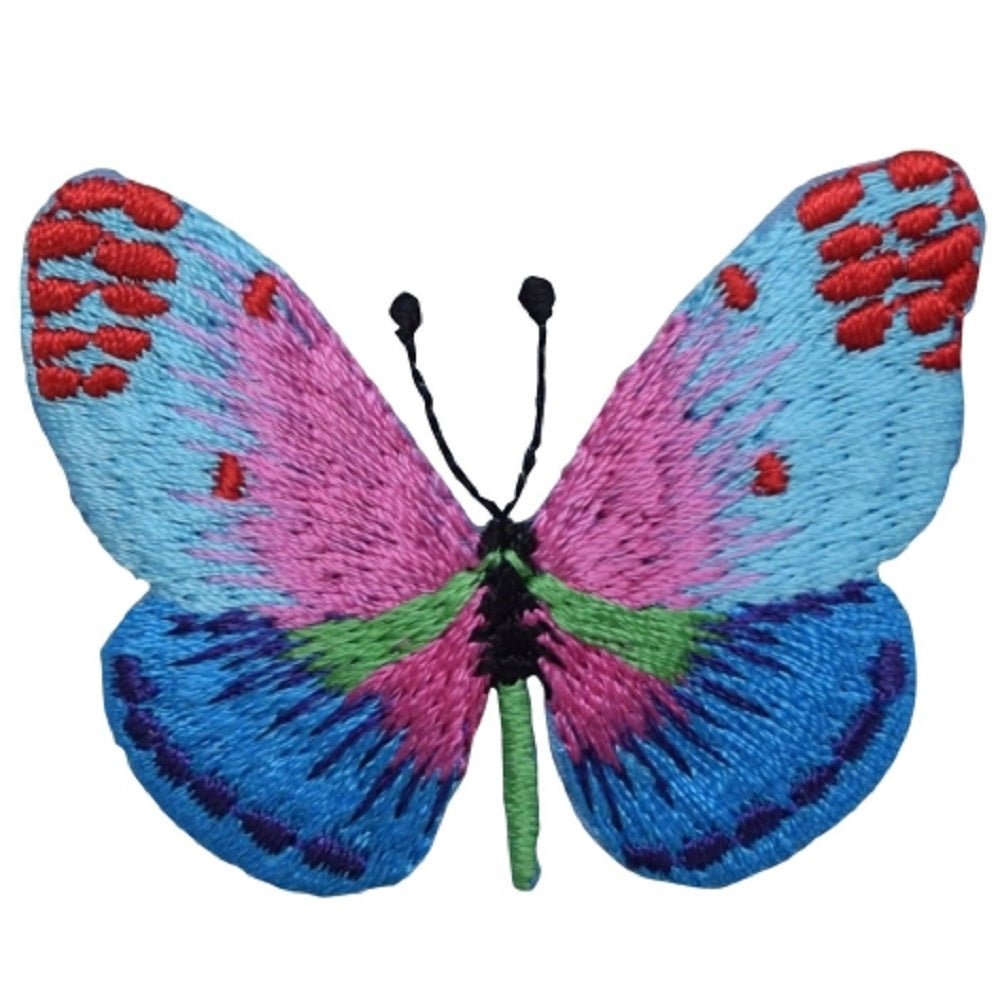 Butterfly Embroidered Patch — Blue and Pink — Iron On 2"