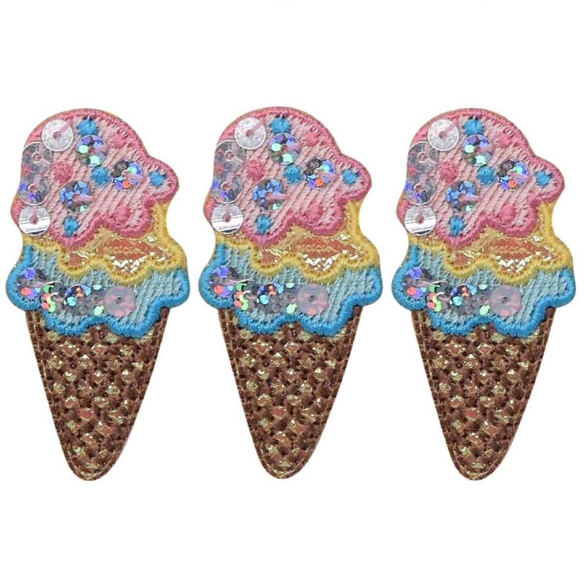 Ice Cream Embroidered Patch — 3-Pack — Iron On 2"