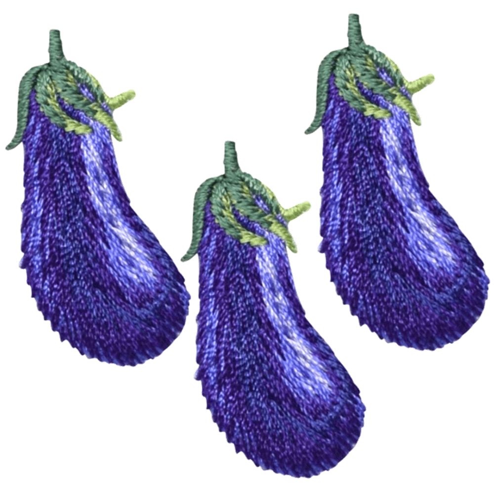 Eggplant Embroidered Patch — 3-Pack — Iron On 1-3/8"