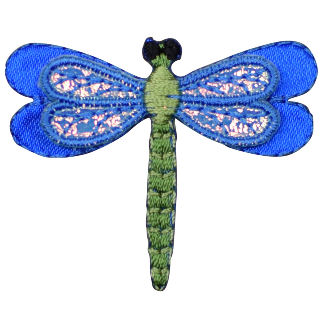 Dragonfly Embroidered Patch — Blue Layered Insect, Bug Badge 2" — Iron On