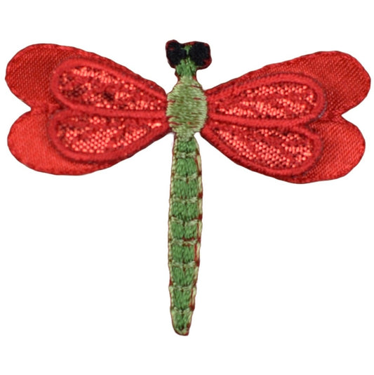 Dragonfly Embroidered Patch — Red Layered Insect, Bug Badge 2" — Iron On